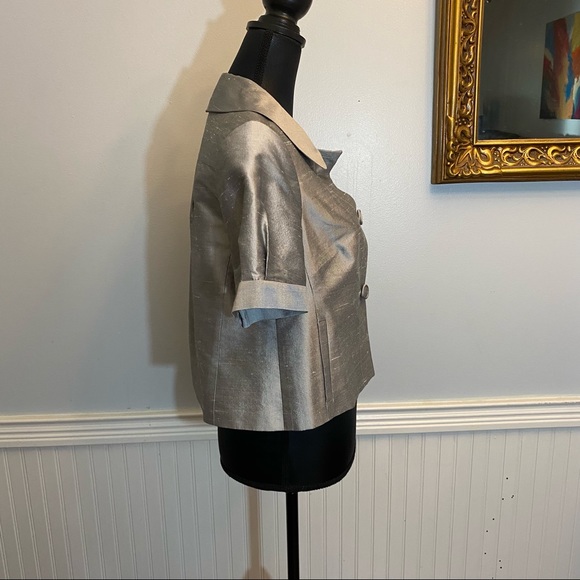 Ann Taylor Loft Womens Cropped Evening Jacket Petite 8 Silver Short Sleeves - Picture 7 of 9
